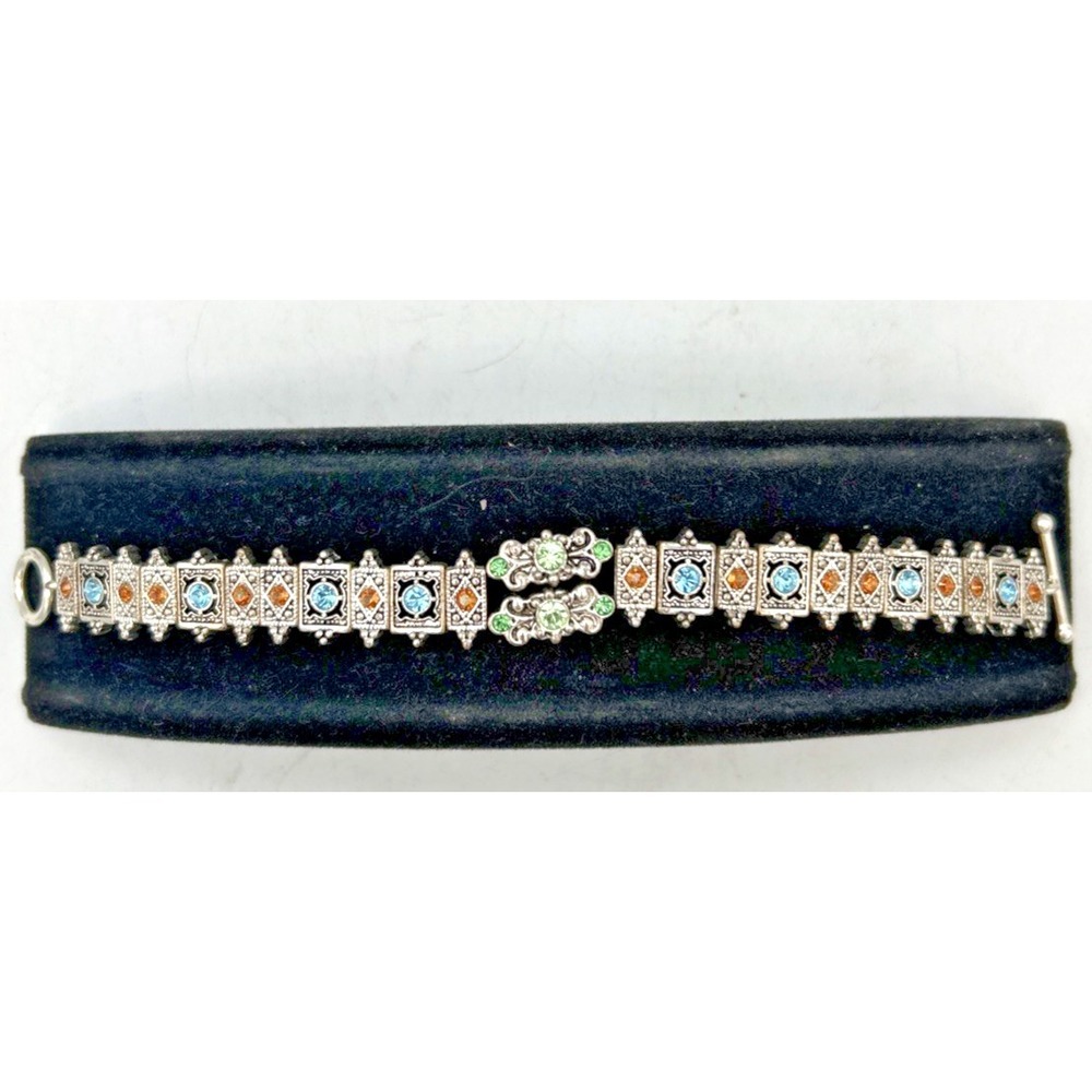 Vtg MCM Bracelet Silver Tone Rhinestones Book Chain Toggle Clasp‎ 8 Inch